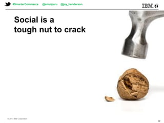 © 2013 IBM Corporation© 2013 IBM Corporation
Social is a
tough nut to crack
#SmarterCommerce @smulpuru @jay_henderson
© 2013 IBM Corporation
22
 