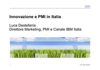 Innovazione e PMI in Italia

Luca Destefanis
Direttore Marketing, PMI e Canale IBM Italia




1                                          © 2011 IBM Corporation
 