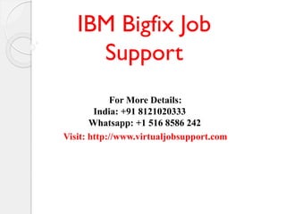 For More Details:
India: +91 8121020333
Whatsapp: +1 516 8586 242
Visit: http://www.virtualjobsupport.com
IBM Bigfix Job
Support
 