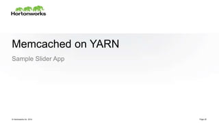Page25 © Hortonworks Inc. 2011 – 2014. All Rights Reserved
© Hortonworks Inc. 2014
Memcached on YARN
Sample Slider App
Page 25
 