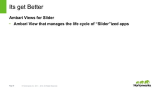 Page28 © Hortonworks Inc. 2011 – 2014. All Rights Reserved
Its get Better
Ambari Views for Slider
• Ambari View that manages the life cycle of “Slider”ized apps
 