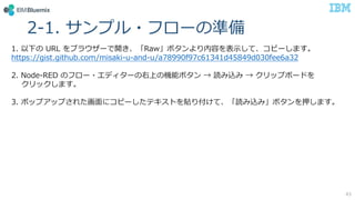 2-1. ץ?ե`Μʂ
1. ¤ URL ֥饦`_Rawܥݤ?ơԩ`ޤ
https://gist.github.com/misaki-u-and-u/a78990f97c61341d45849d030fee6a32
2. Node-RED Υե`?ǥ`ϤΙCܥܥ  iz  åץܩ`ɤ
åޤ
3. ݥåץåפ줿?˥ԩ`ƥȤN긶ơizߡܥѺޤ
43
 