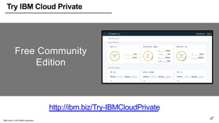 15
1515
Free Community
Edition
Try IBM Cloud Private
IBM Cloud / © 2018 IBM Corporation
http://ibm.biz/Try-IBMCloudPrivate
 