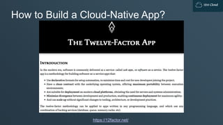 IBM Cloud
How to Build a Cloud-Native App?
https://12factor.net/
 