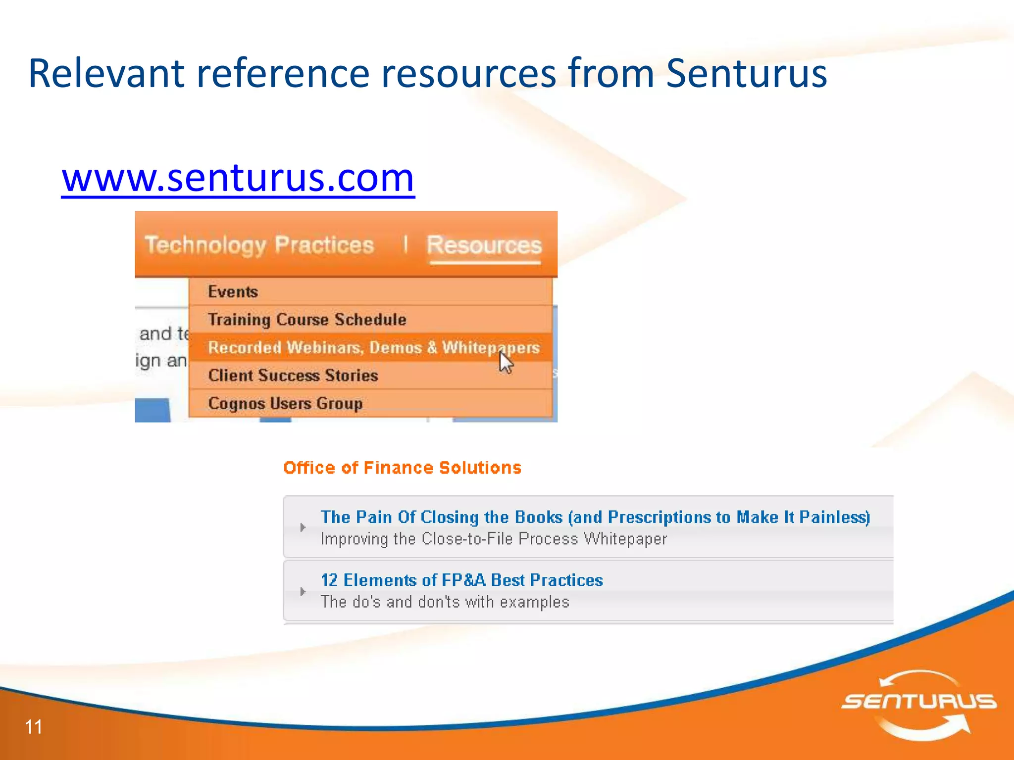 Relevant reference resources from Senturus

     www.senturus.com




11
 