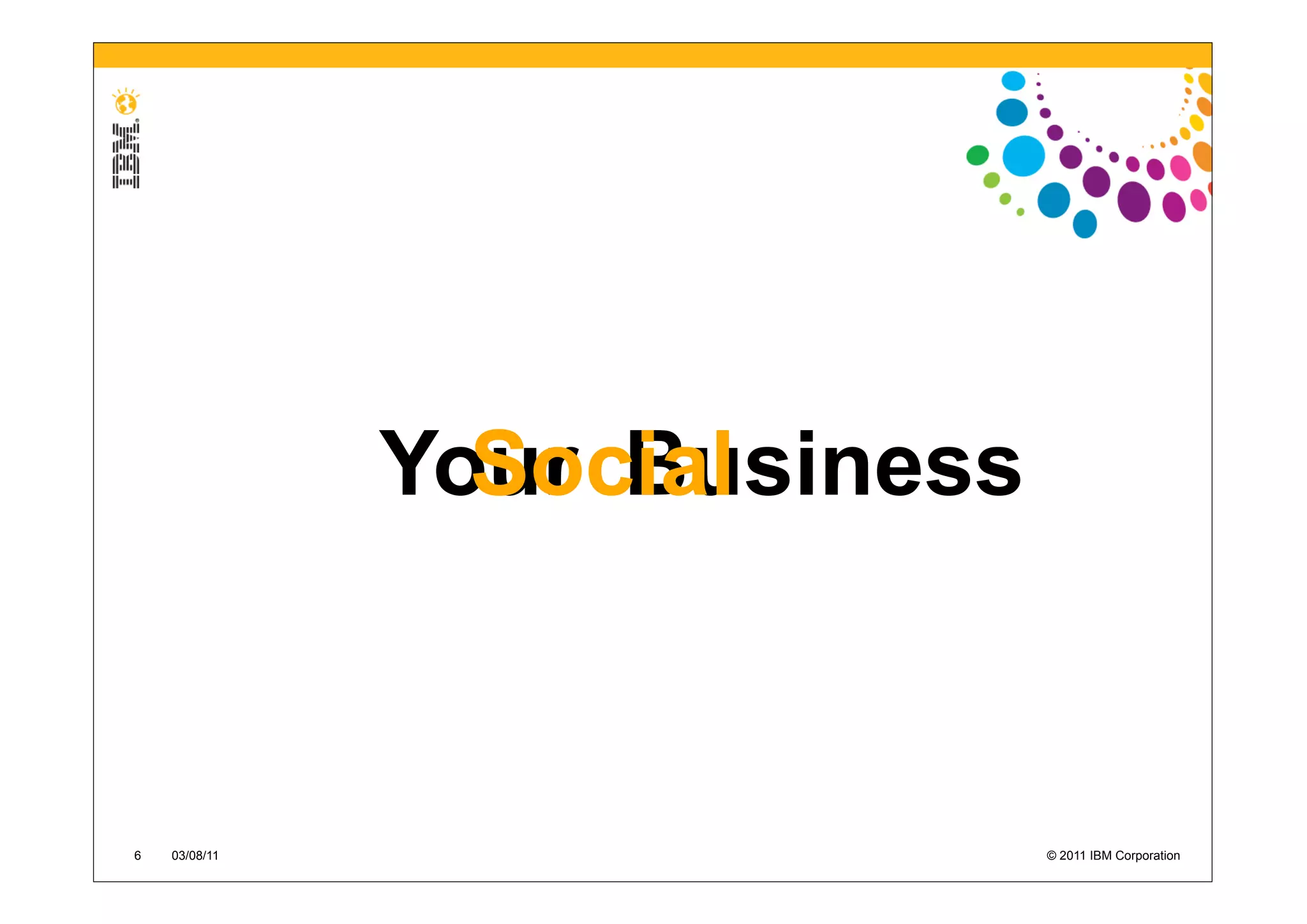 Your Business
                 Social



6   03/08/11                   © 2011 IBM Corporation
 