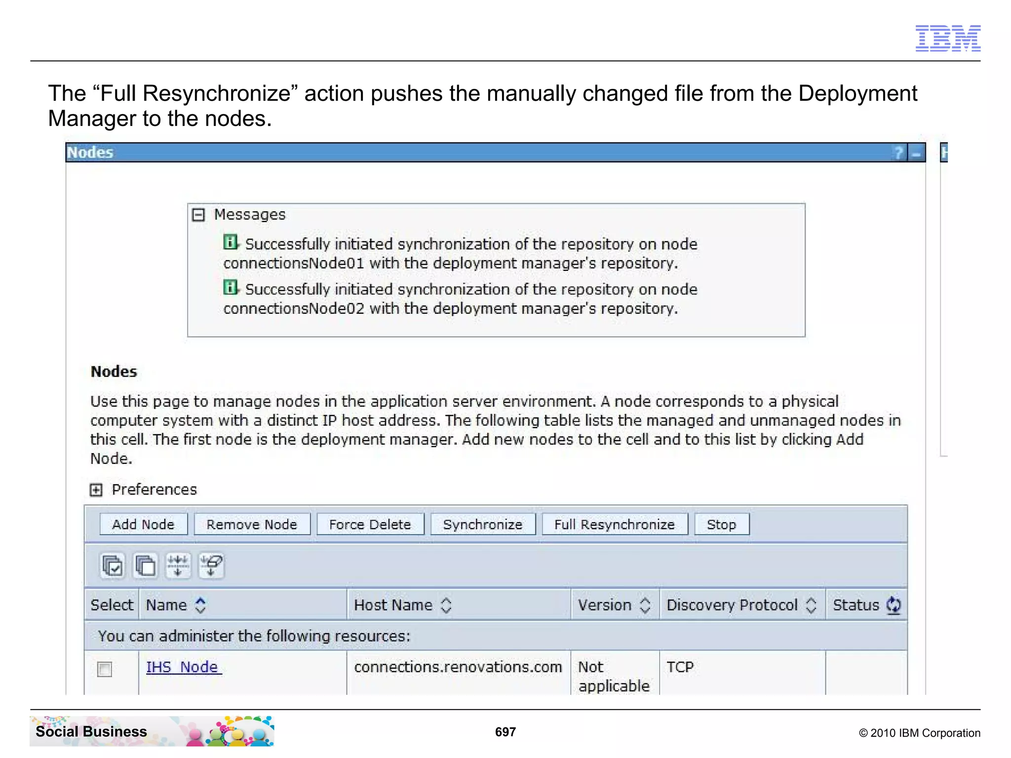 Change the two parameters “uniqueName” to “externalName”. Then save and close the
 file.




Social Business                           697                              © 2010 IBM Corporation
 