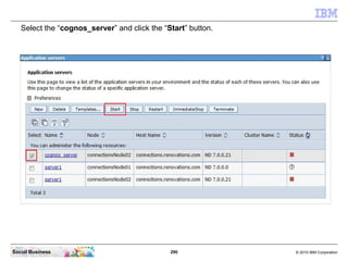 Select the “cognos_server” and click the “Start” button.




Social Business                               290            ...