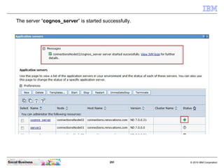 The server “cognos_server” is started successfully.




Social Business                               291          © 2010 ...