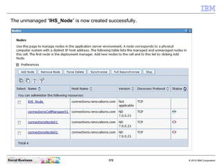 The unmanaged “IHS_Node” is now created successfully.




Social Business                           372            © 2010 ...