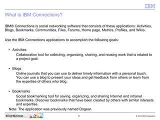 What is IBM Connections?

IBM® Connections is social networking software that consists of these applications: Activities,
...