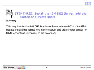 STEP THREE: Install the IBM DB2 Server, add the
                     license and create users
    Summary

    This step i...