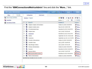 Find the “IBMConnectionsMetricsAdmin” line and click the “More...” link.




Social Business                             5...