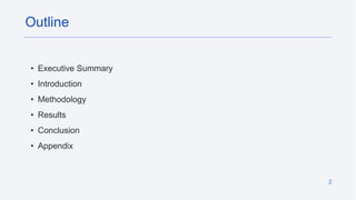2
• Executive Summary
• Introduction
• Methodology
• Results
• Conclusion
• Appendix
Outline
 