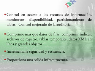 IBM Software Group | DB2 Information Management Software


CARACTERISTICAS











     |   DB2 9 – Workshop de Introducción a XML y nuevas funciones   © 2006 IBM Corporation
 
