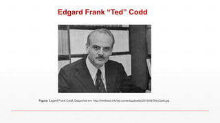 Edgard Frank “Ted” Codd
Figura: Edgard Frank Codd. Disponível em: http://freefeast.info/wp-content/uploads//2015/08/Ted-Codd.jpg
 