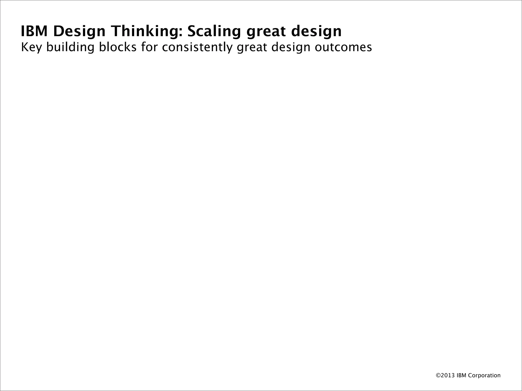 IBM Design Thinking: Scaling great design
Key building blocks for consistently great design outcomes




                                                             ©2013 IBM Corporation
 