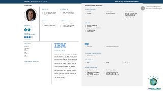 Michelle | VP of Customer Service - Telco ECOSYSTEM | LEARNING & NETWORKING
ECOSYSTEM LEARNING & NETWORKING
REPORTS TO
• Chief Operations Officer
• Chief Executive Officer
• President
INFLUENCED BY
• Chief Executive Officer
• Chief Financial Officer
MANAGES
• Customer Service Personnel
• Retention Personnel
WORKS WITH
• Chief Operations Officer
• Chief Financial Officer
• Chief Risk Officer
Michelle's
Purchase Authority
Michelle's
Vendor Selection Role
Competition
Accenture
Capgemini
SAS
Oracle
SAP
Amdocs
TCS
Wipro
Attitude toward competitors
unspecified
Relationship with IBM
Michelle and her counterparts do not view IBM
as a key partner in the customer service realm
beyond any existing relationships with Global
Business Services (GBS) for strategic consulting,
business processes and re-engineering of call
center operations. They already have niche
applications and systems. Few have taken an
enterprise-wide view that includes customer
service, especially the integration between
customer service and marketing. Many
companies like Michelle’s are still dealing with
disparate systems. There have been stronger
integrations between customer service and
operations, but that is caused by the need to
react to TV/phone/internet complaints.
Top reasons why IBM ...
Decision Maker
SOCIAL NETWORKING
• LinkedIn
• Facebook
• LinkedIn groups:
• Customer Intelligence
• Telecom, Mobile Apps,
Advertising & Payment, Cloud
Computing, Wireless, OTT
Professionals Worldwide -
• Telecommunications
Professionals Network
LEARNING
• Big Data & Analytics Hub
• TM Forum
• Groupe Speciale Mobile (GSMA)
• Telecoms.com
• Telecom Uncovered
• Fierce Telecom
EVENTS
• IBM Insight • GSMA Mobile World Congress
COMMUNICATION PREFERENCES
• Mobile and email
LEARNING STYLE
• Social • Logical • Visual
EXTERNAL INFLUENCERS
• Igor Beuker, Speaker
(@IgorBeuker)
• Nayanika Parashar, Vodafone
(@nayanikap)
• Carla Gentry, Data Scientist
(@data_nerd)
• Mark Fidelman, Forbes
columnist (@markfidelman)
• Horace Dediu (@asymco)
• Juan_diaz_diaz, Telco
journalist (@juan_diaz_diaz)
Consumer Inspired
Business Challenges2
 