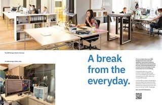 8 IBM Garage
It’s no accident that every IBM
Garage has its own style and
aesthetic. Each one is created to
foster collaboration and innovation,
but also consciously designed to be
a break from the everyday. A fresh
environment for fresh thinking.
These photos give you a taste
of what it’s like in an IBM Garage.
For a more detailed look, point your
smartphone at this QR code to visit
a virtual IBM Garage.
You’ll be able to explore the garage at
your own pace in an immersive, 360°
experience. Strap your phone into the
headset that came with this book and
you can even go “inside” the garage.
ibm.com/whereithappens
The IBM Garage in Berlin, Germany
A break
from the
everyday.
The IBM Garage in Milan, Italy
 