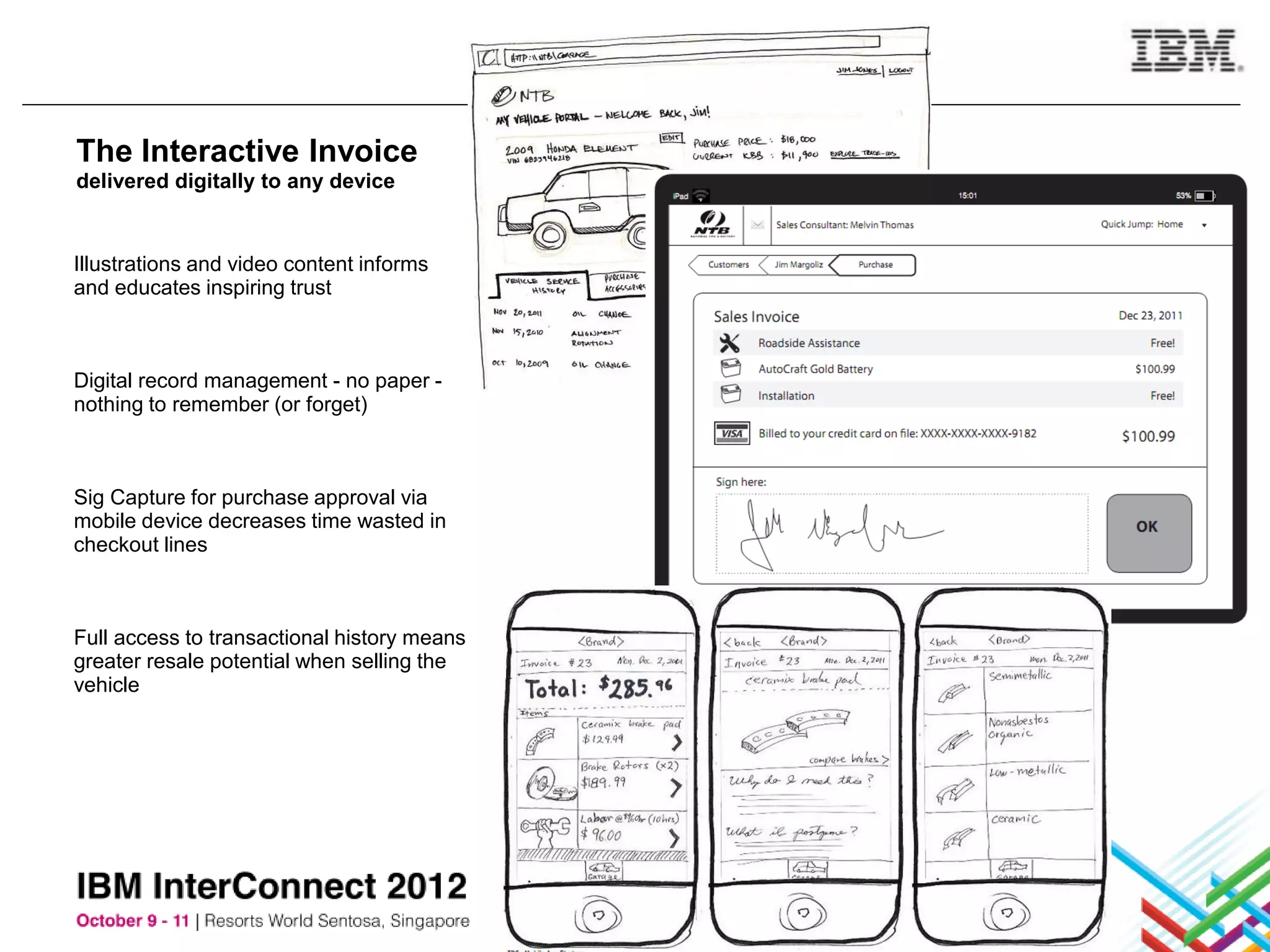 The Interactive Invoice
delivered digitally to any device


Illustrations and video content informs
and educates inspiring trust



Digital record management - no paper -
nothing to remember (or forget)



Sig Capture for purchase approval via
mobile device decreases time wasted in
checkout lines



Full access to transactional history means
greater resale potential when selling the
vehicle
 