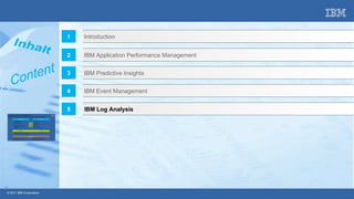 © 2017 IBM Corporation
IBM Application Performance Management2
IBM Predictive Insights3
IBM Event Management4
Introduction1
IBM Log Analysis5
 
