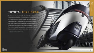The electric, two-wheel prototype is a combination of a motorbike and a
car. Two gyroscopes prevent the C-1 from tipping, ...