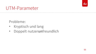 UTM-Parameter
55
Probleme:
• Kryptisch und lang
• Doppelt nutzerunfreundlich
 