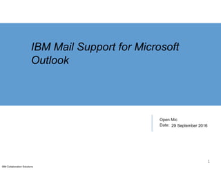 IBM Collaboration Solutions
Open Mic
Date: 29 September 2016
IBM Mail Support for Microsoft
Outlook
1
 