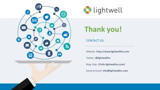 | 75
Thank	you!
CONTACT	US:
Website:	http://www.lightwellinc.com
Twitter:	@lightwellinc
Blog:	http:	//info.lightwellinc.com/
General	email:	info@lightwellinc.com
 