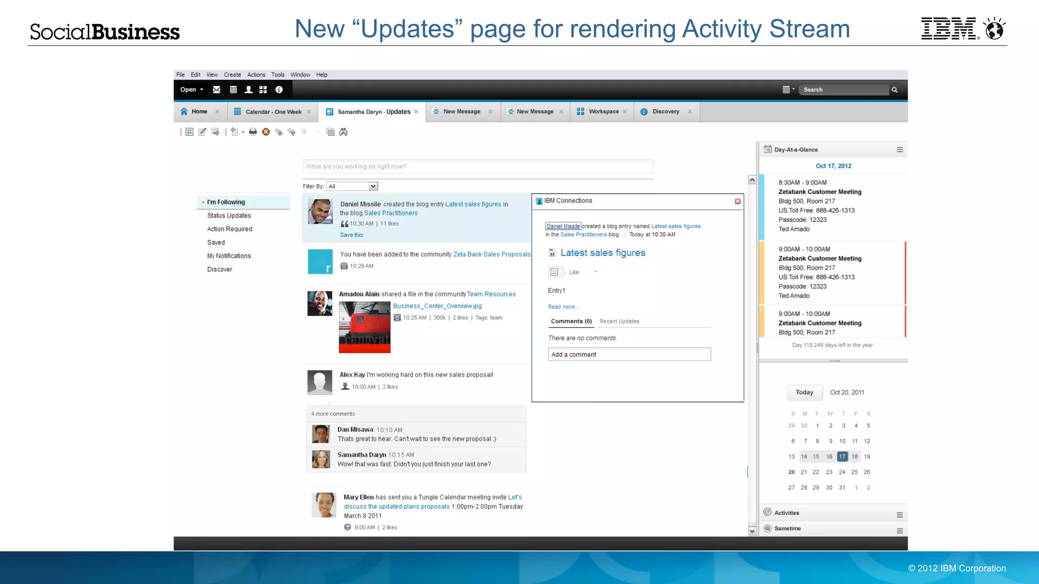 New “Updates” page for rendering Activity Stream




                                                   © 2012 IBM Corporation
 