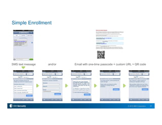 26© 2015 IBM Corporation
26
Email with one-time passcode + custom URL + QR codeSMS text message and/or
Simple Enrollment
 