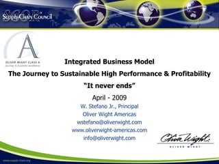 Integrated Business Model The Journey to Sustainable High Performance & Profitability “It never ends” April - 2009 W. Stefano Jr., Principal Oliver Wight Americas [email_address] www.oliverwight-americas.com [email_address] 