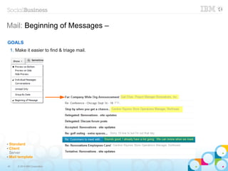 40 © 2014 IBM Corporation
Mail: Beginning of Messages –
GOALS
1. Make it easier to find & triage mail.
✔ Standard
✔ Client
Server
✔ Mail template
 