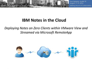IBM Notes in the Cloud
Deploying Notes on Zero Clients within VMware View and
Streamed via Microsoft RemoteApp
 