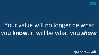 Your	
  value	
  will	
  no	
  longer	
  be	
  what	
  	
  
you	
  know,	
  it	
  will	
  be	
  what	
  you	
  share	
  
@AndrewGrill	
  
 