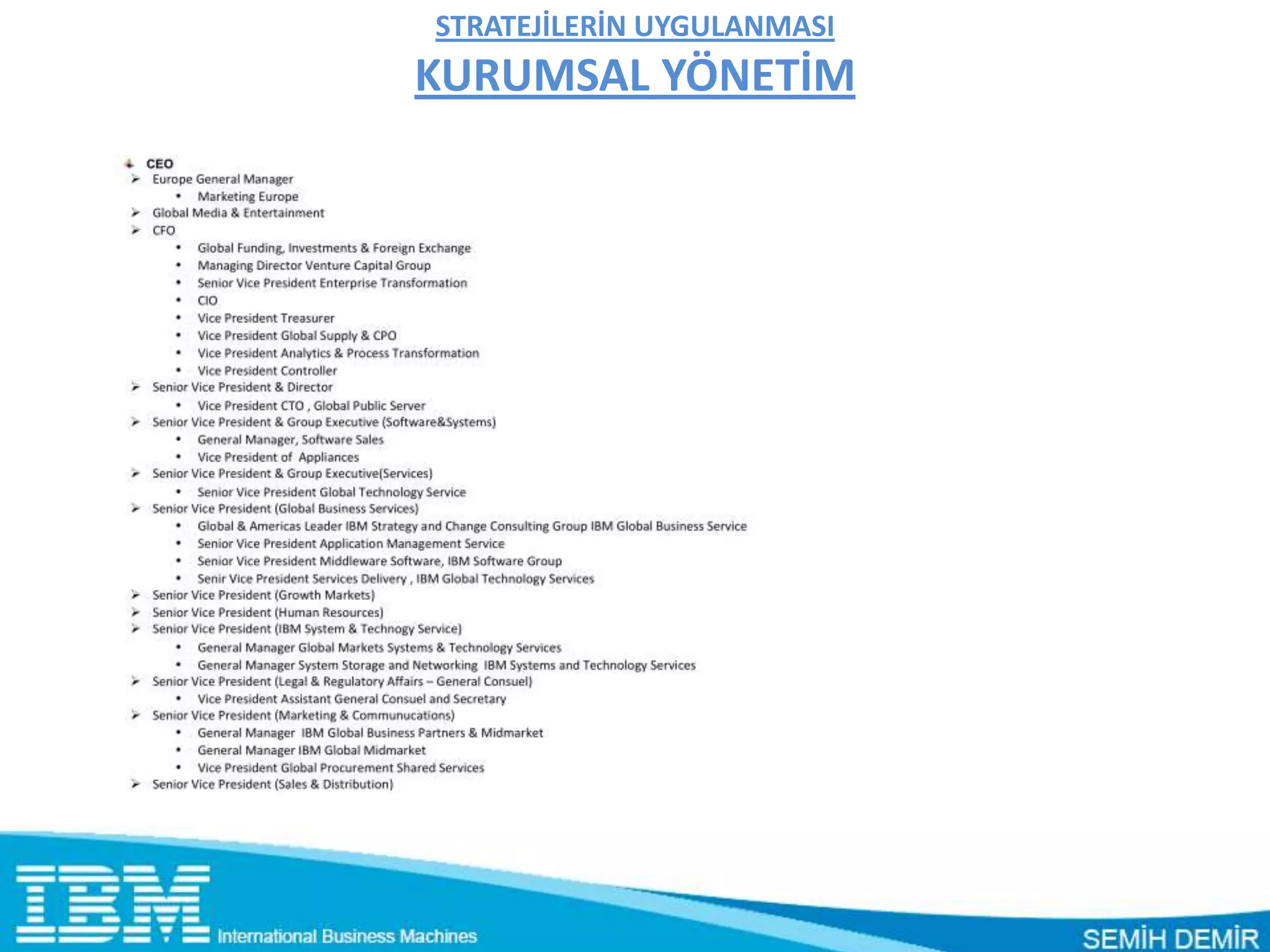 STRATEJİLERİN UYGULANMASI
KURUMSAL YÖNETİM
 