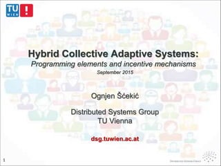 Hybrid Collective Adaptive Systems:
Programming elements and incentive mechanisms
September 2015
Ognjen Šćekić
Distributed Systems Group
TU Vienna
dsg.tuwien.ac.at
1
 
