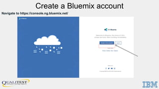 Create a Bluemix account
Navigate to https://console.ng.bluemix.net/
 