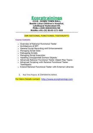 IBM RATIONAL FUNCTIONAL TESTER Training in Hyderabad India Ecorp Institute
