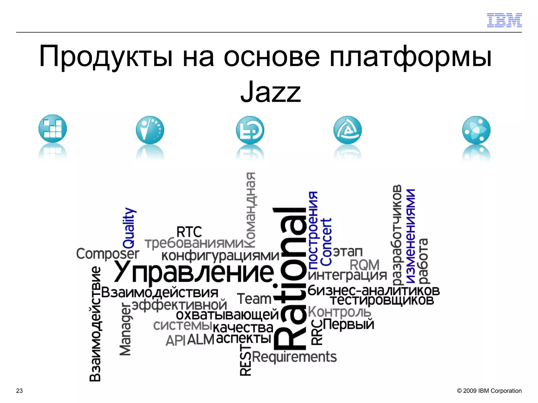 Продукты на основе платформы
                  Jazz




23                            © 2009 IBM Corporation
 