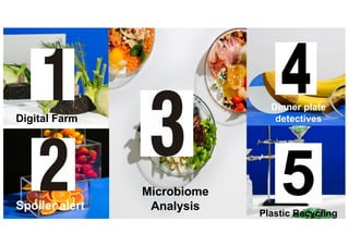 4
Plastic Recycling
Dinner plate
detectives
Spoiler alert
Digital Farm
Microbiome
Analysis
 