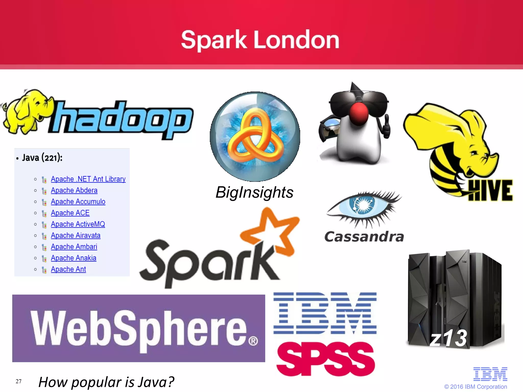 © 2016 IBM Corporation 27 z13 BigInsights How popular is Java? 