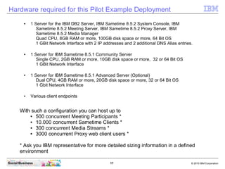 Hardware required for this Pilot Example Deployment
         ●   1 Server for the IBM DB2 Server, IBM Sametime 8.5.2 Syste...