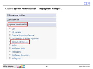 254 © 2010 IBM CorporationSocial Business
Click on “System Administration” - “Deployment manager”.
 