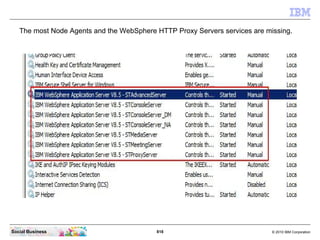 818 © 2010 IBM CorporationSocial Business
The most Node Agents and the WebSphere HTTP Proxy Servers services are missing.
 