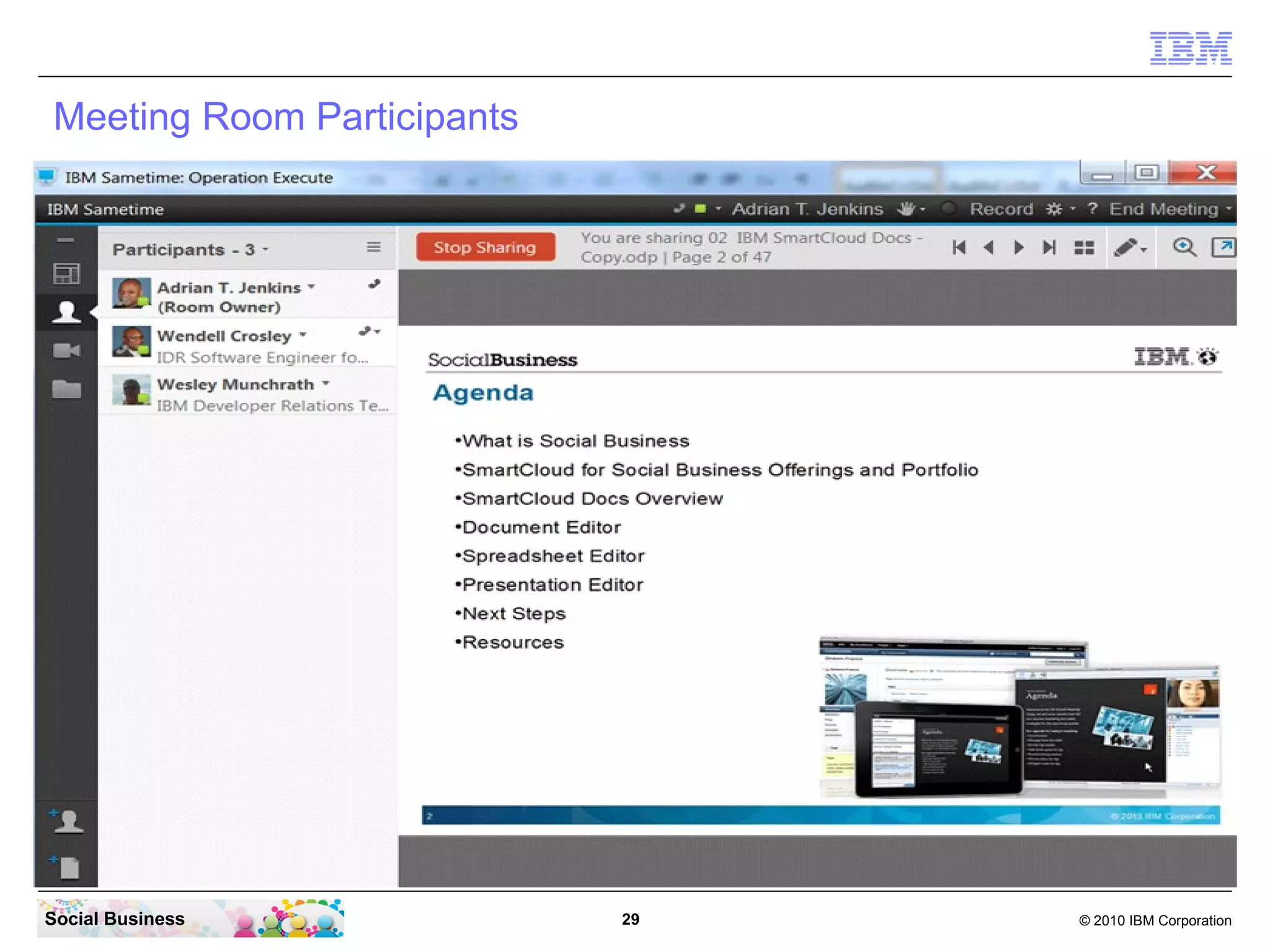 Meeting Room Participants

Social Business

29

© 2010 IBM Corporation

 