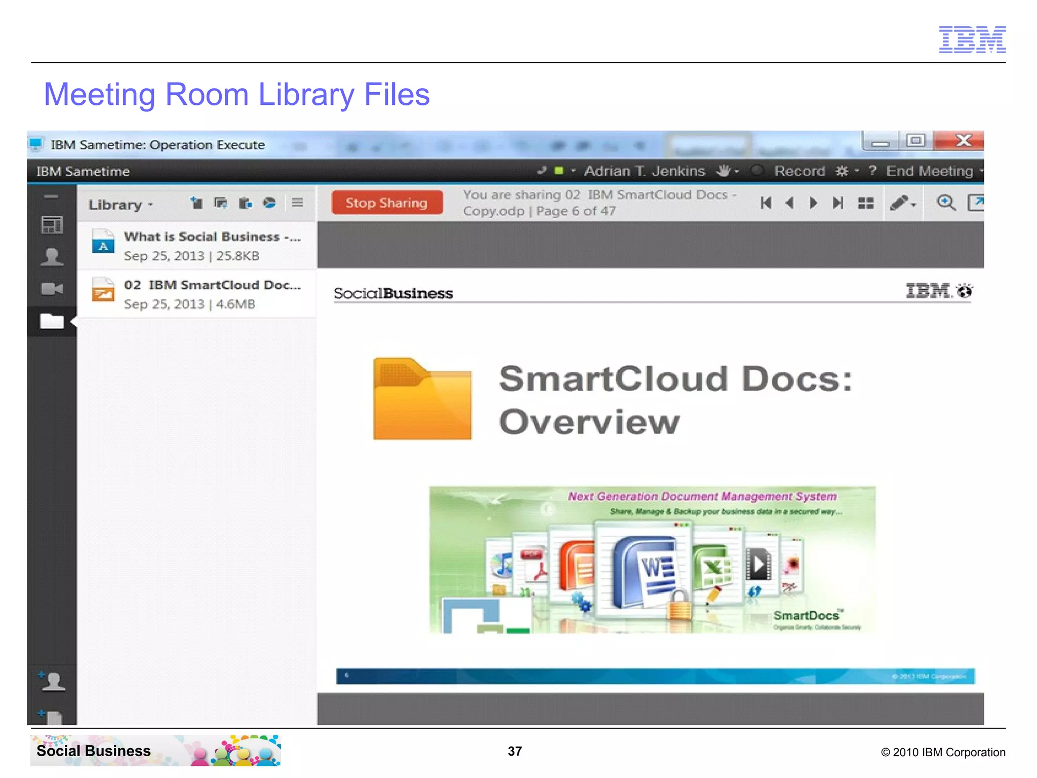 Meeting Room Library Files

Social Business

37

© 2010 IBM Corporation

 
