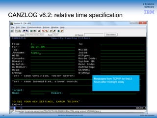 © 2015 IBM Corporation
z Systems
Software
IBM Service Management Suite for z/OS
CANZLOG v6.2: relative time specification
67
Messages from TCP/IP for first 2
hours after midnight today
 