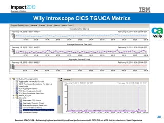 Session #TAC-2104 - Achieving highest availability and best performance with CICS TG on z/OS HA Architecture - User Experience
28
Wily Introscope CICS TG/JCA Metrics
 