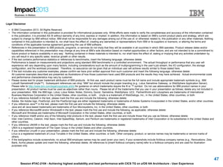 Session #TAC-2104 - Achieving highest availability and best performance with CICS TG on z/OS HA Architecture - User Experience
Legal Disclaimer
• © IBM Corporation 2013. All Rights Reserved.
• The information contained in this publication is provided for informational purposes only. While efforts were made to verify the completeness and accuracy of the information contained
in this publication, it is provided AS IS without warranty of any kind, express or implied. In addition, this information is based on IBM’s current product plans and strategy, which are
subject to change by IBM without notice. IBM shall not be responsible for any damages arising out of the use of, or otherwise related to, this publication or any other materials. Nothing
contained in this publication is intended to, nor shall have the effect of, creating any warranties or representations from IBM or its suppliers or licensors, or altering the terms and
conditions of the applicable license agreement governing the use of IBM software.
• References in this presentation to IBM products, programs, or services do not imply that they will be available in all countries in which IBM operates. Product release dates and/or
capabilities referenced in this presentation may change at any time at IBM’s sole discretion based on market opportunities or other factors, and are not intended to be a commitment to
future product or feature availability in any way. Nothing contained in these materials is intended to, nor shall have the effect of, stating or implying that any activities undertaken by
you will result in any specific sales, revenue growth or other results.
• If the text contains performance statistics or references to benchmarks, insert the following language; otherwise delete:
Performance is based on measurements and projections using standard IBM benchmarks in a controlled environment. The actual throughput or performance that any user will
experience will vary depending upon many factors, including considerations such as the amount of multiprogramming in the user's job stream, the I/O configuration, the storage
configuration, and the workload processed. Therefore, no assurance can be given that an individual user will achieve results similar to those stated here.
• If the text includes any customer examples, please confirm we have prior written approval from such customer and insert the following language; otherwise delete:
All customer examples described are presented as illustrations of how those customers have used IBM products and the results they may have achieved. Actual environmental costs
and performance characteristics may vary by customer.
• Please review text for proper trademark attribution of IBM products. At first use, each product name must be the full name and include appropriate trademark symbols (e.g., IBM
Lotus® Sametime® Unyte™). Subsequent references can drop “IBM” but should include the proper branding (e.g., Lotus Sametime Gateway, or WebSphere Application Server).
Please refer to http://www.ibm.com/legal/copytrade.shtml for guidance on which trademarks require the ® or ™ symbol. Do not use abbreviations for IBM product names in your
presentation. All product names must be used as adjectives rather than nouns. Please list all of the trademarks that you use in your presentation as follows; delete any not included in
your presentation. IBM, the IBM logo, Lotus, Lotus Notes, Notes, Domino, Quickr, Sametime, WebSphere, UC2, PartnerWorld and Lotusphere are trademarks of International
Business Machines Corporation in the United States, other countries, or both. Unyte is a trademark of WebDialogs, Inc., in the United States, other countries, or both.
• If you reference Adobe® in the text, please mark the first use and include the following; otherwise delete:
Adobe, the Adobe logo, PostScript, and the PostScript logo are either registered trademarks or trademarks of Adobe Systems Incorporated in the United States, and/or other countries.
• If you reference Java™ in the text, please mark the first use and include the following; otherwise delete:
Java and all Java-based trademarks are trademarks of Sun Microsystems, Inc. in the United States, other countries, or both.
• If you reference Microsoft® and/or Windows® in the text, please mark the first use and include the following, as applicable; otherwise delete:
Microsoft and Windows are trademarks of Microsoft Corporation in the United States, other countries, or both.
• If you reference Intel® and/or any of the following Intel products in the text, please mark the first use and include those that you use as follows; otherwise delete:
Intel, Intel Centrino, Celeron, Intel Xeon, Intel SpeedStep, Itanium, and Pentium are trademarks or registered trademarks of Intel Corporation or its subsidiaries in the United States and
other countries.
• If you reference UNIX® in the text, please mark the first use and include the following; otherwise delete:
UNIX is a registered trademark of The Open Group in the United States and other countries.
• If you reference Linux® in your presentation, please mark the first use and include the following; otherwise delete:
Linux is a registered trademark of Linus Torvalds in the United States, other countries, or both. Other company, product, or service names may be trademarks or service marks of
others.
• If the text/graphics include screenshots, no actual IBM employee names may be used (even your own), if your screenshots include fictitious company names (e.g., Renovations, Zeta
Bank, Acme) please update and insert the following; otherwise delete: All references to [insert fictitious company name] refer to a fictitious company and are used for illustration
purposes only.
47
 